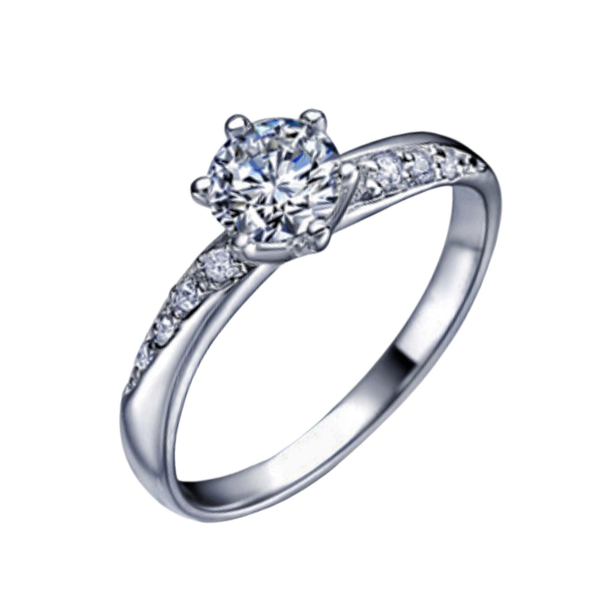 Platinum Plated Zircon Six Claw Ring for Daily Wear