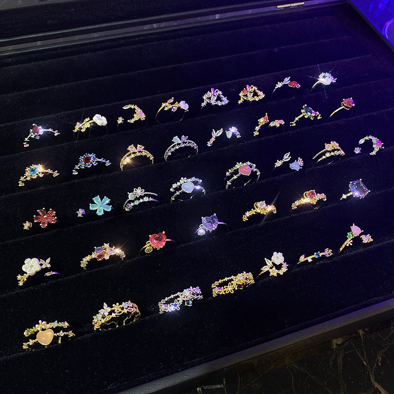 Adjustable Crystal Flower Rings for Women Daily Wear