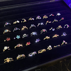 Adjustable Crystal Flower Rings for Women Daily Wear